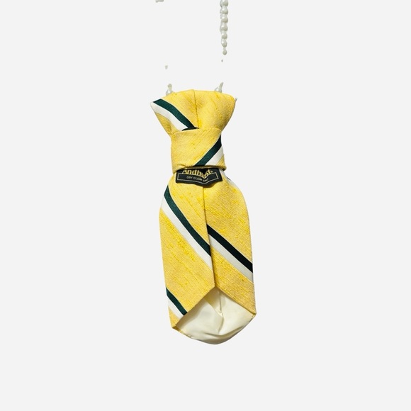 Yellow/Green Striped Necktie with Brooch - Picture 3 of 3